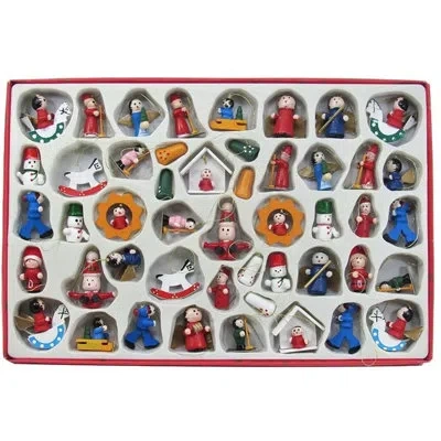 Kurt Adler 48 Piece Petite Treasures Wooden Mini Hanging Figurine Ornament Set