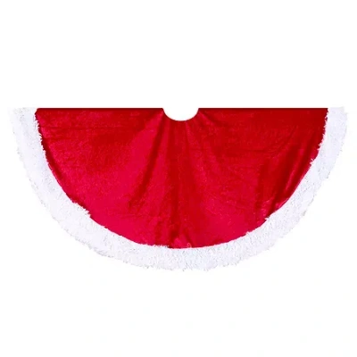 Kurt Adler 48" Red Velvet Tree Skirt With White Trim