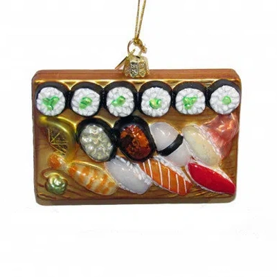 Kurt Adler 4"noble Gems Gls Sushi Platter Orn In Gold