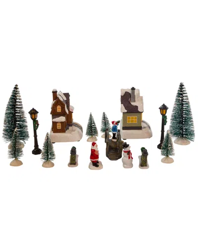 Kurt Adler 5" Battery Operated Lit Christmas Village 17 Piece Set In Multicolored