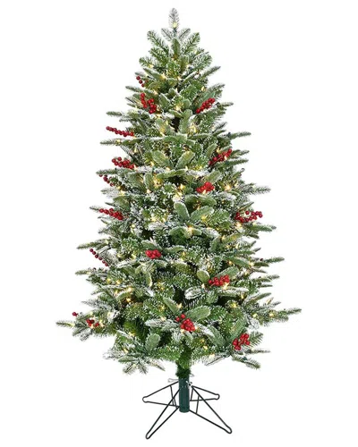 Kurt Adler 5-foot Instant Connect Pre-lit Dual-color Led Flocked Breckenridge Tree In Green