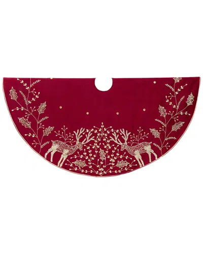 KURT ADLER KURT ADLER 50-INCH REINDEER HAND EMBROIDERED TREE SKIRT