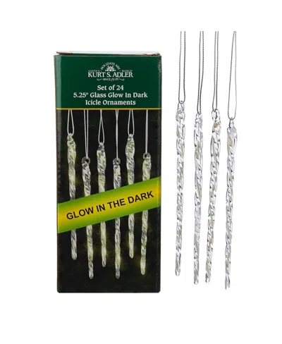Kurt Adler 5.25-inch Glass Glow-in-the-dark Icicle Ornament Set Of 24 In Clear
