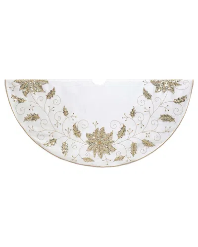 Kurt Adler 54-inch Ivory Holly Tree Skirt In Gold