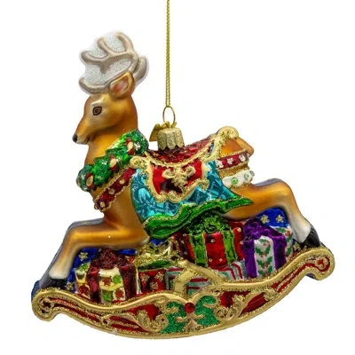 Kurt Adler 5.5-inch Bellissimo Glass Rocking Deer Ornament In Gold