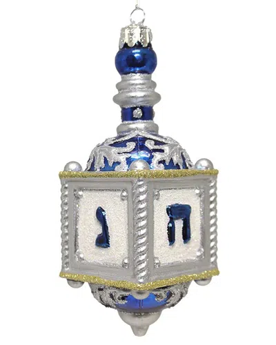 Kurt Adler 5in Noble Gems Glass Dreidel Ornament In Silver