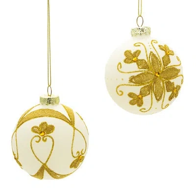 Kurt Adler 6 Piece Beads Ball Ornament Set In White;gold