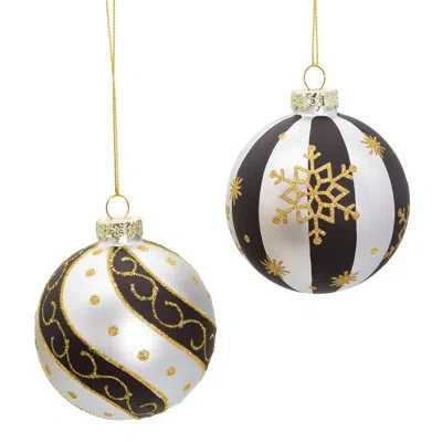 Kurt Adler 6 Piece Glass Ball Ornament Set In Black;gold;silver