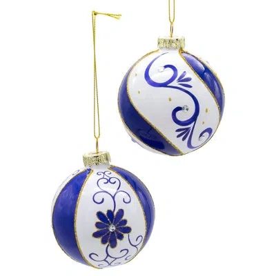 Kurt Adler 6 Piece Glass Ball Ornament Set In Blue;white