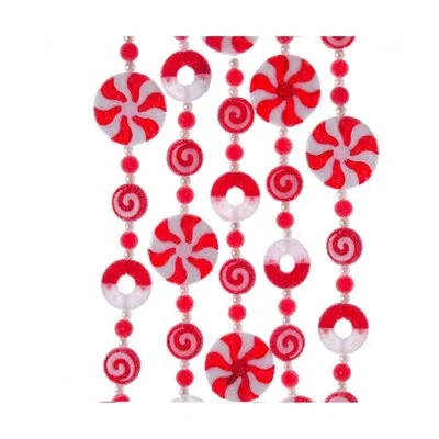 Kurt Adler 6' Plastic Peppermint Candy Garland In White;red
