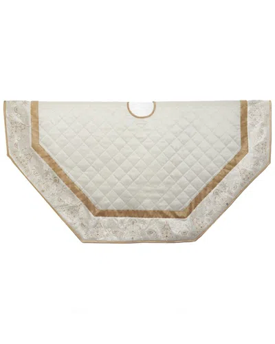 Kurt Adler 60in Ivory Dupion With Center Quilting & Embroidered Border Tree Skirt In White