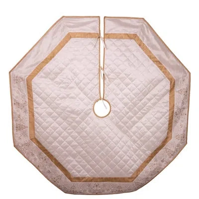 Kurt Adler 60-inch Ivory Dupion With Center Quilting And Embroidered Border Tree Skirt In White
