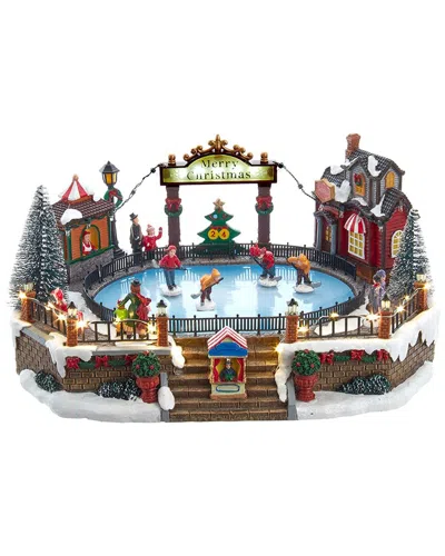 Kurt Adler 6.5-inch Led Musical Ice Hockey Rink Tablepiece In Multi