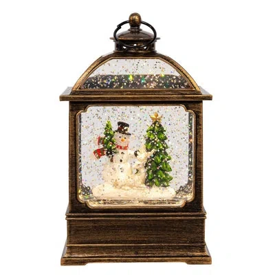 Kurt Adler 6.54-inch Battery Operated Led Snowman Water Lantern In Brown
