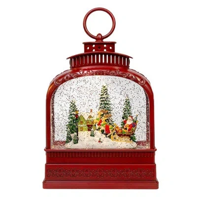 Kurt Adler 6.5-inch Battery Operated Usb Led Lighted Santa On Sleigh Lantern With Spinning Glitter Water In Brown