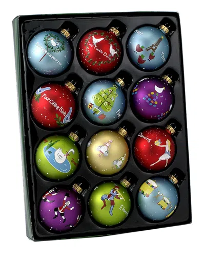 KURT ADLER KURT ADLER 65MM GLASS 12 DAYS OF CHRISTMAS BALL ORNAMENTS, 12PC BOXED SET