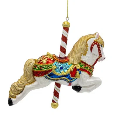 Kurt Adler 6-inch Bellissimo Glass Carousel Horse Ornament In White