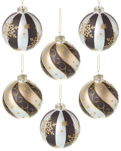 Kurt Adler 6pc 80mm Glass Balls In Brown