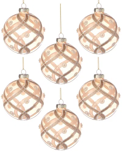 Kurt Adler 6pc 80mm Peach Glitter Ball Christmas Ornaments In Multicolor