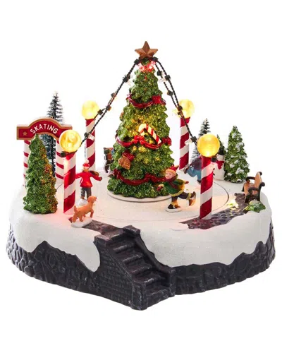Kurt Adler 7-inch Battery-operated Musical Led Ice Rink With Tree Tablepiece In Multi