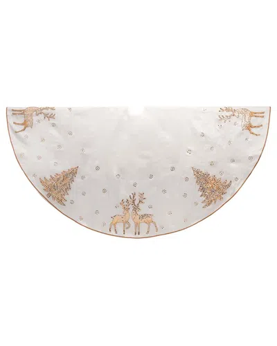 Kurt Adler 72-inch White Tree Skirt With Gold Glitter Tree & Reindeer Design