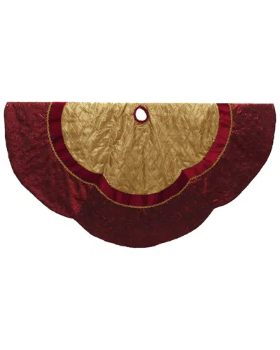 Kurt Adler 72in Red & Gold Criss-cross Scallop Tree Skirt