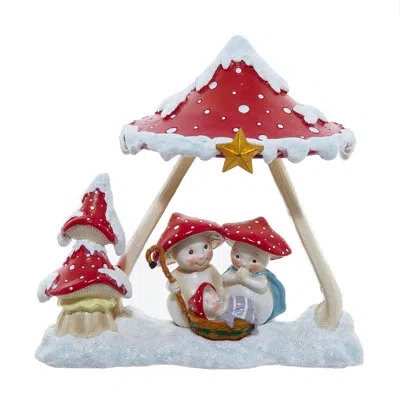 Kurt Adler 7.3-inch Merry Little Mushroom Nativity Table Piece In Red