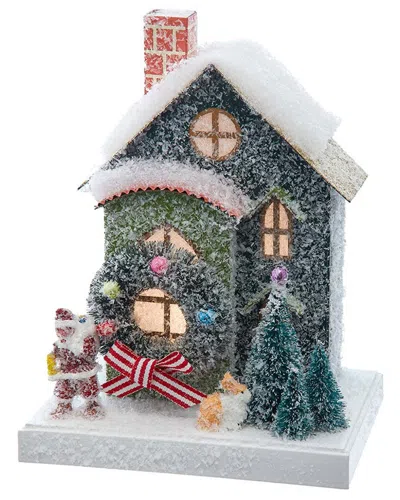 Kurt Adler 7.5-inch Battery Operated Led Lighted Green Paper House Tablepiece In Multi