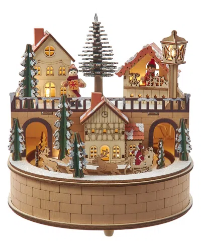 Kurt Adler 7.87in Wooden Led Light-up Santa Musical Christmas Village In Brown