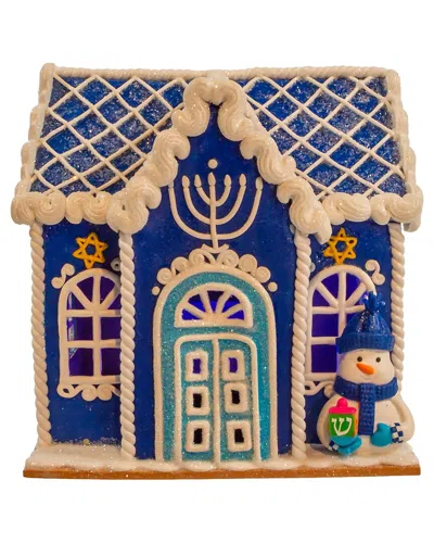 Kurt Adler 7in Battery-operated Hanukkah Led House Tablepiece In Blue