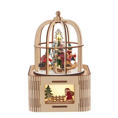 Kurt Adler 7-inch Battery-operated Led Lighted Music Box In Brown