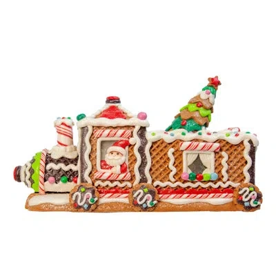 Kurt Adler 7-inch Led Gingerbread Train With Tree Table Piece In Brown