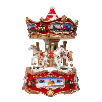 Kurt Adler 7-inch Wind-up Musical Carousel Table Piece In Red