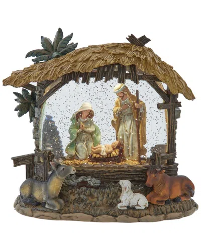 KURT ADLER KURT ADLER 8-INCH BATTERY-OPERATED USB LIGHTED NATIVITY SCENE WITH SPINNING GLITTER WATER GLOBE