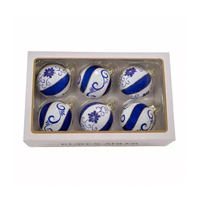 Kurt Adler 80 Mm Blue And White Glass Balls 6-pc. Christmas Ornament In Multi