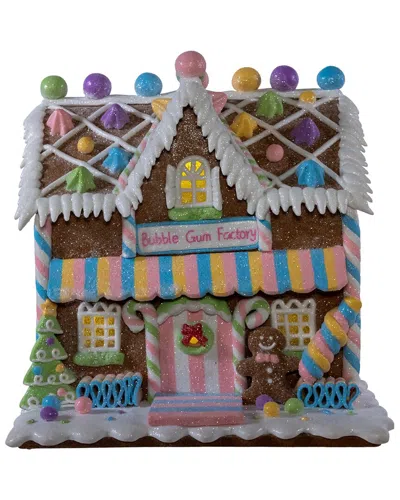 KURT ADLER KURT ADLER 8.07IN BATTERY OPERATED LED LIGHTED GINGERBREAD BUBBLEGUM FACTORY