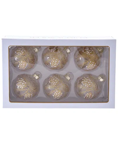 Kurt Adler 80mm Clear With Gold Pinecones Ornament Set In Multi