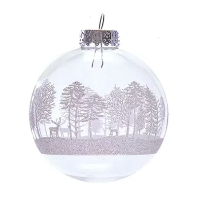 Kurt Adler 80mm Clear With White Tree Design Glass Ball Ornaments 6 Piece Box In Multi
