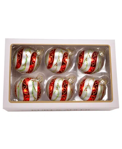 Kurt Adler 80mm Glass And Holly Leaves 6 Piece Ball Ornament Set In Clear