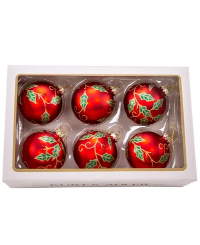 Kurt Adler 80mm Glass Berry And Holly Leaves 6 Piece Ball Ornament Set In Clear