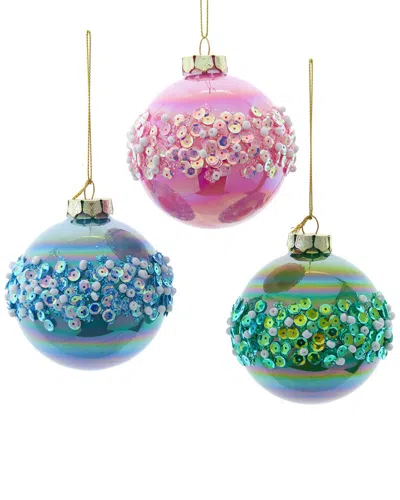 Kurt Adler 80mm Glass Gold Leaf Ball Ornament In Multi