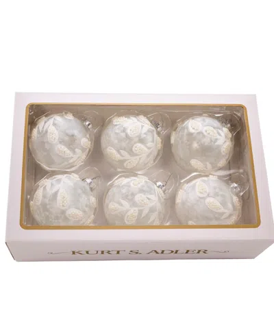 Kurt Adler 80mm Glass Imitation Pearl 6 Piece Ball Ornament Set In White