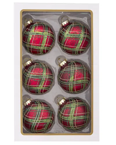 Kurt Adler 80mm Glass Matte Red With Green & Gold Glitter Ball Ornaments In Multi