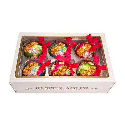Kurt Adler 80mm Glass Pineapple Pattern Ball Ornaments 6 Piece Set In Multi