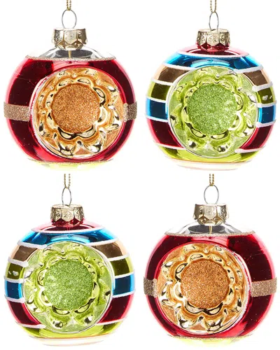 KURT ADLER KURT ADLER 80MM GLASS RED, WHITE & GREEN STRIPED BALL ORNAMENT, 6PC BOX