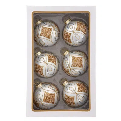Kurt Adler 80mm Glass Silver And Gold Ball Ornaments, 6-piece Set In Brown