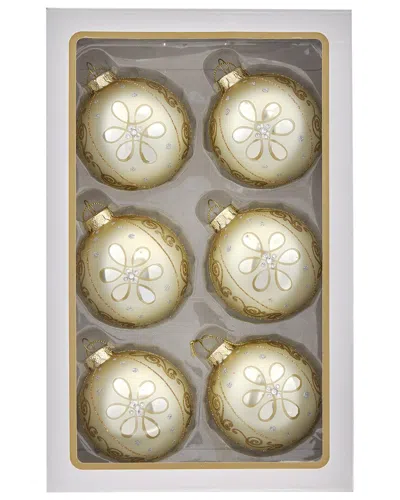 Kurt Adler 80mm Glass Silver Jeweled Ball Ornaments In Gold