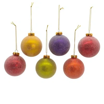 Kurt Adler 80mm Glass Sugar Frosted Solid Color Ball 6-piece Ornament Set In Multicolored