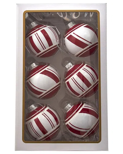 Kurt Adler 80mm Red & White Glass Ball Ornaments, 6pc Set