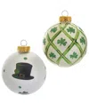 Kurt Adler 80mm Silver & Light Green St. Patrick Glass Ball Ornaments, 6pc Box In Green